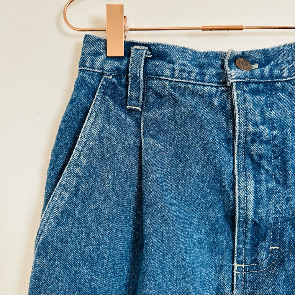 Vintage Classic Pencil Denim Skirt Front Pleated Knee Length - Picture 7 of 8
